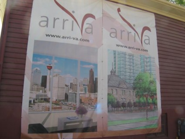 A poster of the arriva building on display.